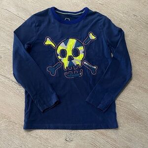 Boden Navy and Yellow Skull Kids Long Sleeve Tee